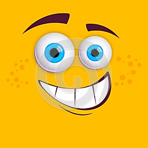 Expressive eyes and mouth, character face expressions.  Isolated vector illustration on yellow background.