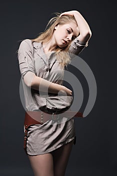 Expressive fashion portrait of young woman
