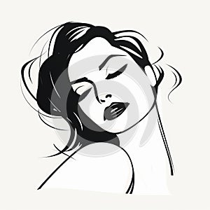 Expressive Female Silhouette: Dark Hair, Serene Face, Glamorous Pin-up Style