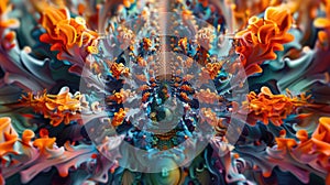 Expressive fractal intricacies: 3D patterns intricately crafted with infinite details, spanning across a colorful