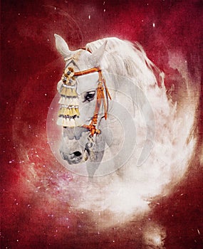 Expressive grey andalusian horse fantasy portrait