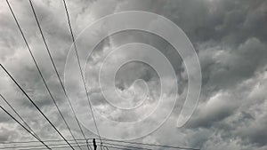 Stormy Cloudy Sky with Electric Power Lines photo