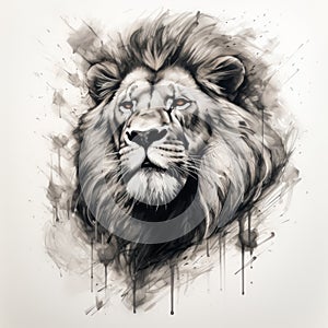 Expressive Lion Sketch Painting On White Background