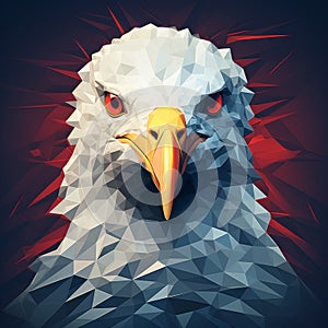 Expressive Low Poly Eagle Head On Red And Black Background
