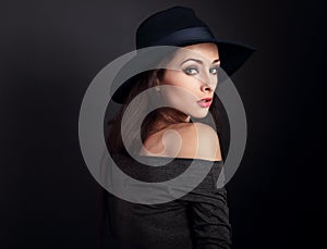 Expressive makeup woman in fashion elegant hat