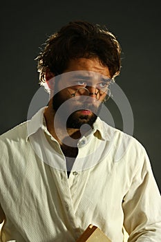 Expressive man on black background