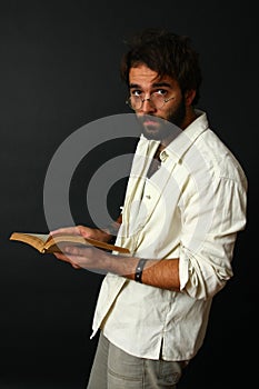 Expressive man with book