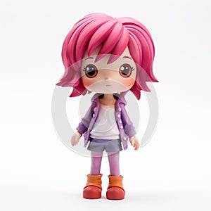 Expressive Manga Style Action Figure With Pink Hair And Purple Outfit