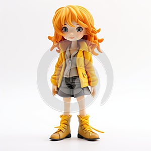 Expressive Manga Style Doll With Orange Hair And Yellow Jacket