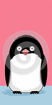Expressive Manga Style Penguin Portrait On Pink Background photo