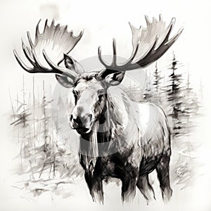 Expressive Moose Sketch In Black And White - Speedpainting Style photo