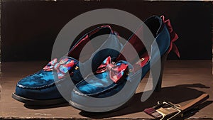 Expressive Oil Painting Bow Ties on a Shoe Brush for National Bow Tie Day.AI Generated