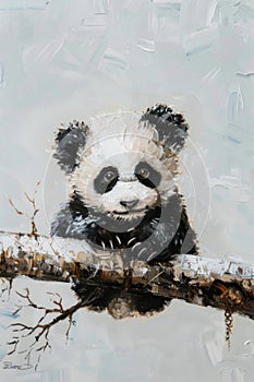 expressive painting captures a panda cub innocence, with impasto brushstrokes