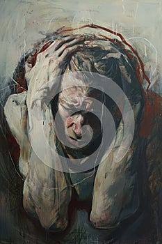 Expressive painting of a distressed person, symbolizing the urgent need for blood donation and the desperation of those photo