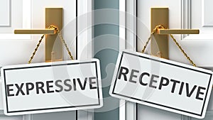 Expressive or receptive as a choice in life - pictured as words Expressive, receptive on doors to show that Expressive and