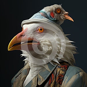 Expressive Seagull Holding Fish: Playful Photobashing Artwork With Strong Facial Expression photo