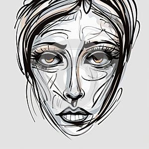 Expressive Texture: Woman\'s Face Illustration With Ritualistic Masks photo