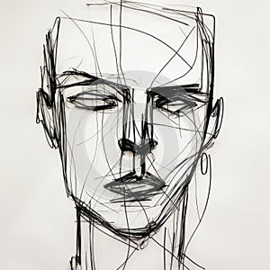 Expressive Wire Sculpture: Androgynous Face In Black And White Sketch