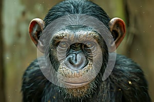 Expressive Young Chimpanzee Portrait in Natural Jungle Habitat with Vivid Textures and Detail