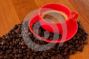 Expresso coffee in red cup photo