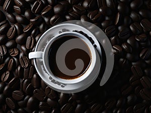 Expresso white cup on a seamless coffee grains. ai generative