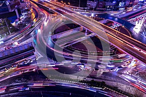 Expressway top view, Road traffic an important infrastructure, Drone aerial view fly in circle, traffic transportation