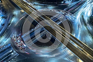 Expressway top view, Road traffic an important infrastructure, Drone aerial view fly in circle, traffic transportation, Public tra