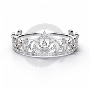 Exquisite 8k Silver Tiara With Delicate Detailed Crosshatching