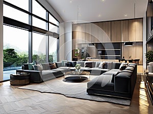 Contemporary Elegance: Expansive Modern Living Room with Panoramic Views