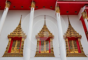 Exquisite art on windows of Thai temple, Wat Bang Pla - Samut Sakhon, Thailand