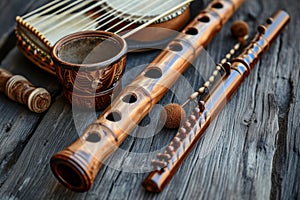 Exquisite Authentic musical instruments collection. Generate ai