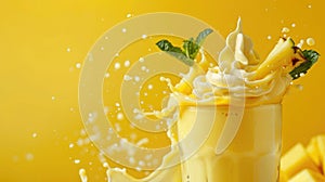 Exquisite Banana Milkshake - A delectable blend topped with a swirl of whipped cream, garnished with a fresh banana