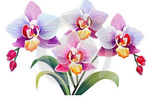 Exquisite Beauty: A Closeup of Blooming White and Purple Orchid Blossoms, Radiating Vibrant and Fragile Floral Elegance