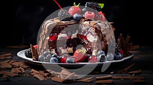 Exquisite Black Forest Cake Photography With Golden Crust And Fresh Berries