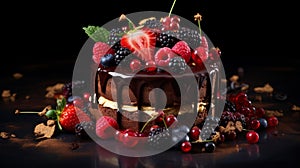 Exquisite Black Forest Cake Photography With Golden Crust And Fresh Berries