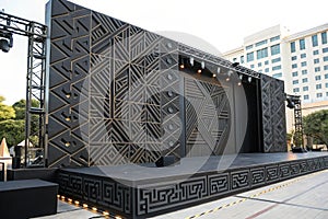 Exquisite black stage mockup with geometric pattern