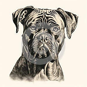 Exquisite Black And White Engravings: A Portrait Of A Boxer Dog