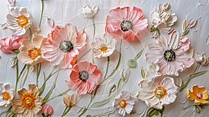 Exquisite Blooms: A Textured Masterpiece on a White Canvas of Sp