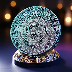 Exquisite blue Aztec calendar with meticulous design and stunning craftsmanship