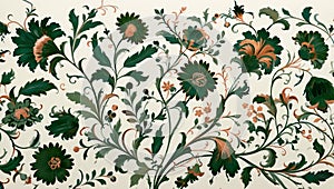 Exquisite botanical design with traditional rococo scrollwork and fine detailing.