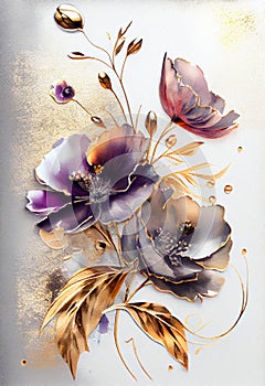 Exquisite Brass Steam Technology: A Stunning Product Featuring Purple Gold Flowers, Tin Foiling, and Black Anemones on a