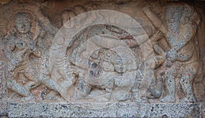 Exquisite carvings in thw walls of the Airavatesvara Temple located in Darasuram town in Kumbakonam, Thanjavur District in the