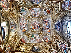 Exquisite ceiling of Gallery of Maps, Vatican museum, Rome.