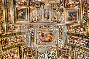 Exquisite ceiling of Gallery of Maps, Vatican museum, Rome.