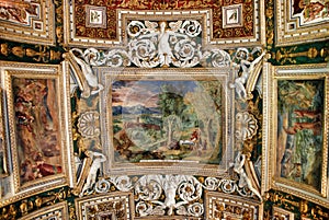 Exquisite ceiling of Gallery of Maps, Vatican museum, Rome.