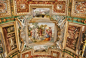 Exquisite ceiling of Gallery of Maps, Vatican museum, Rome.