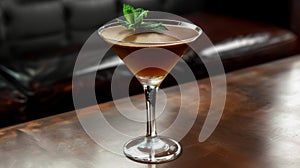 Exquisite Chocolate Martini Cocktail with Mint Garnish on Bar