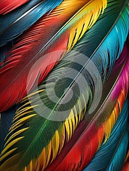 Exquisite Closeup of a Colorful Parrot s Feathers.AI Generated photo