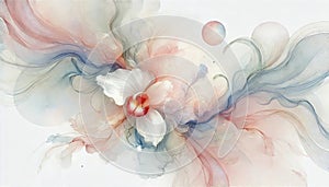 Elegant Abstract Watercolor Art - Delicate Floral Backgrounds in Soft Pastel Colors with Gentle Brushstrokes and Fluid Forms photo