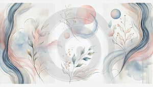 Elegant Abstract Watercolor Art - Delicate Floral Compositions in Soft Pastel Colors with Gentle Brushstrokes and Fluid Forms photo